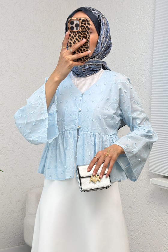 Damla Nakışlı Kimono 2368 - MAVİ