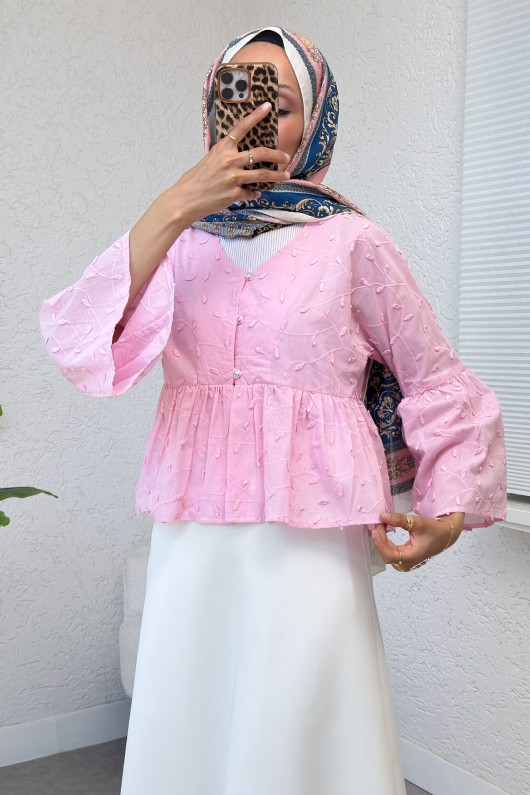 Damla Nakışlı Kimono 2368 - PEMBE Damla Nakışlı Kimono 2368 - PEMBE