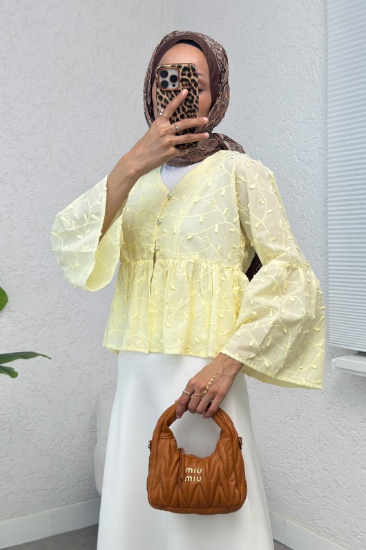 Damla Nakışlı Kimono 2368 - SARI Damla Nakışlı Kimono 2368 - SARI