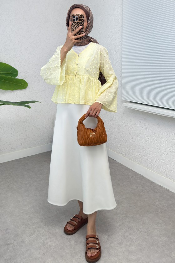 Damla Nakışlı Kimono 2368 - SARI Damla Nakışlı Kimono 2368 - SARI