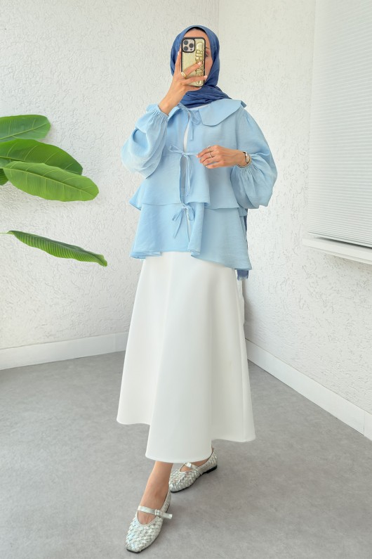 Balon Kol Bebe Yaka Tunik 2370 - BEBE MAVİSİ