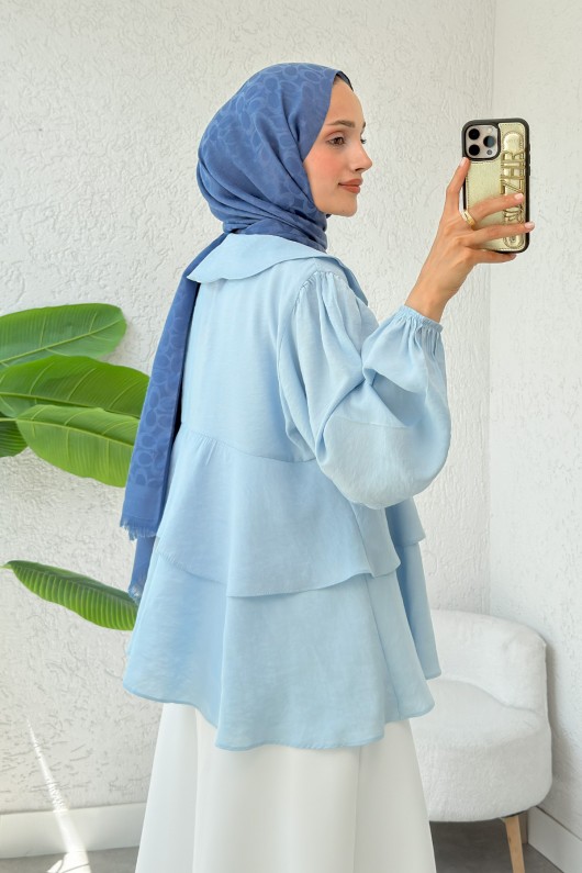 Balon Kol Bebe Yaka Tunik 2370 - BEBE MAVİSİ