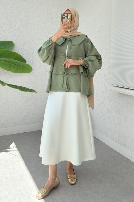 Balon Kol Bebe Yaka Tunik 2370 - HAKİ