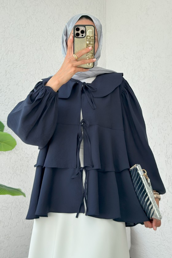 Balon Kol Bebe Yaka Tunik 2370 - LACİVERT