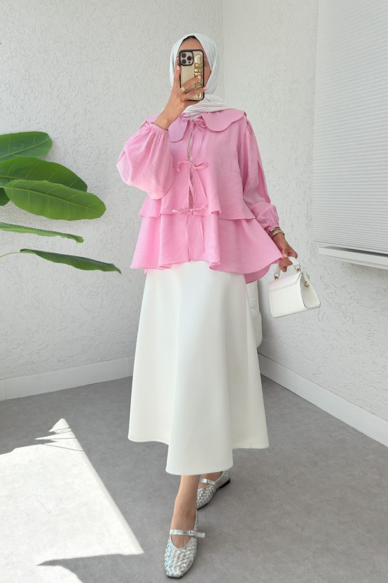 Balon Kol Bebe Yaka Tunik 2370 - PEMBE