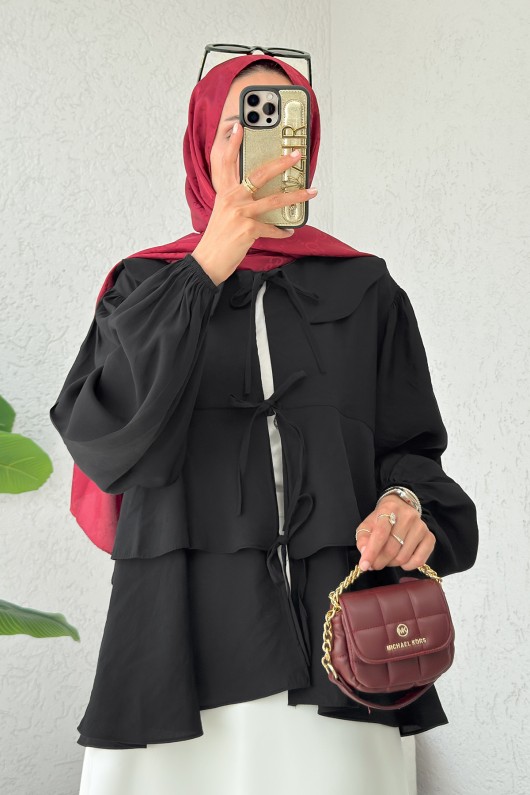 Balon Kol Bebe Yaka Tunik 2370 - SİYAH