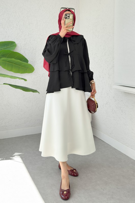 Balon Kol Bebe Yaka Tunik 2370 - SİYAH