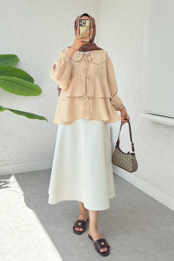 Balon Kol Bebe Yaka Tunik 2370 - TAŞ RENGİ