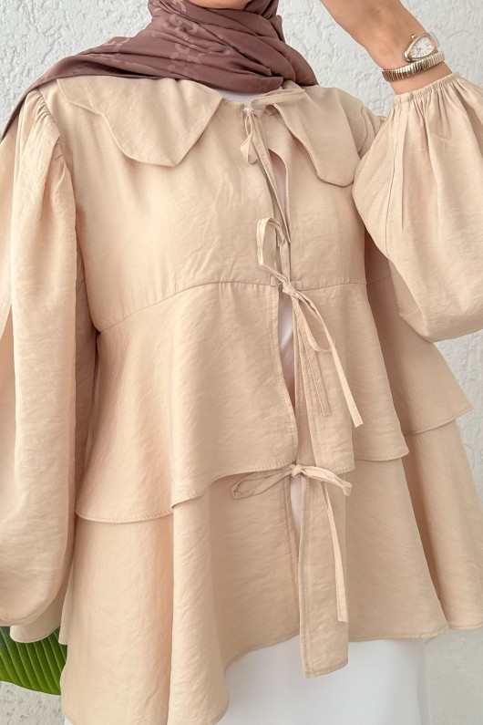 Balon Kol Bebe Yaka Tunik 2370 - TAŞ RENGİ