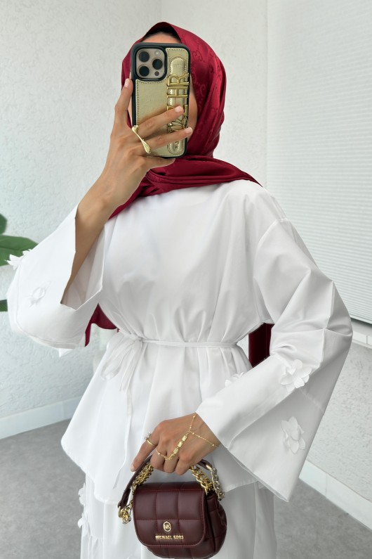 Çiçek Detaylı Etekli Takım 2372 - BEYAZ