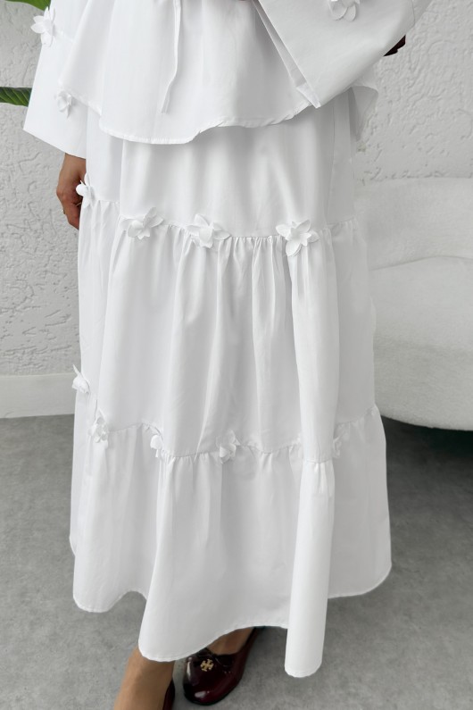 Çiçek Detaylı Etekli Takım 2372 - BEYAZ