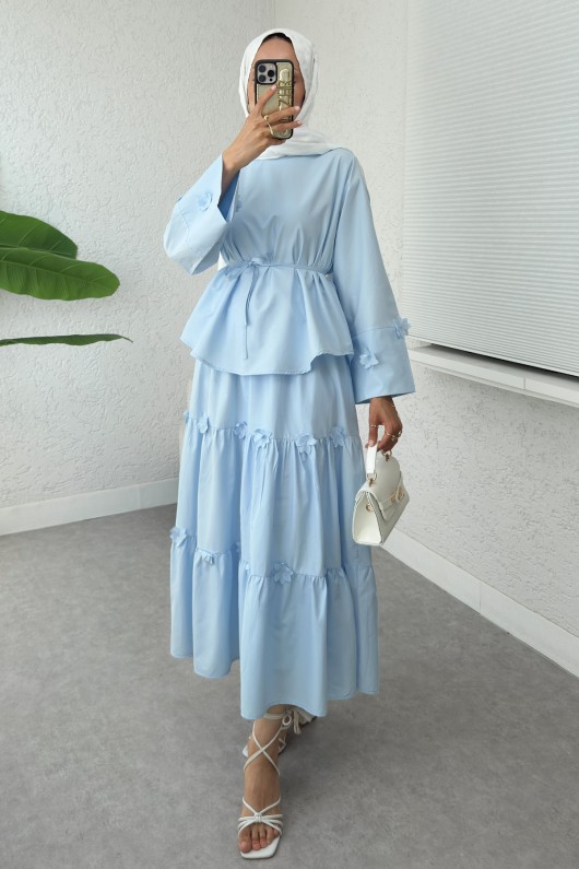 Çiçek Detaylı Etekli Takım 2372 - BEBE MAVİSİ