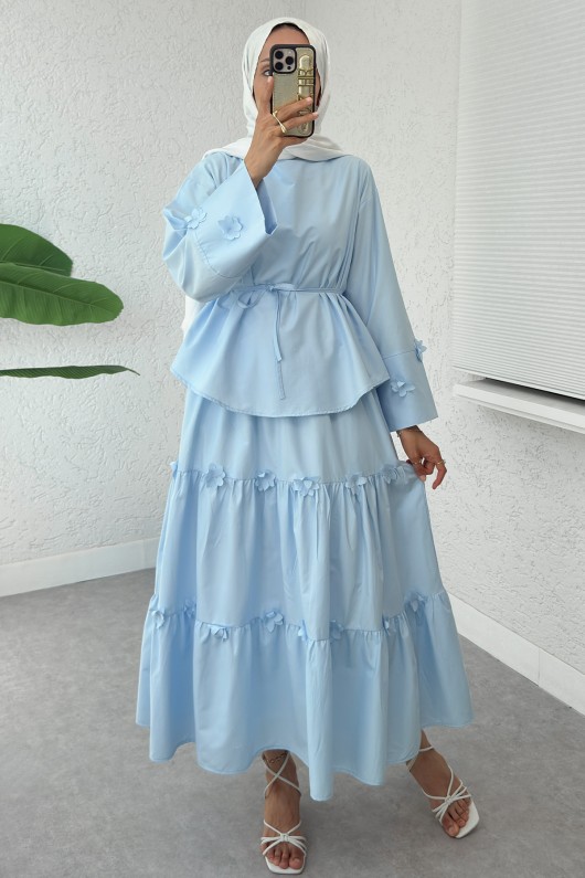 Çiçek Detaylı Etekli Takım 2372 - BEBE MAVİSİ