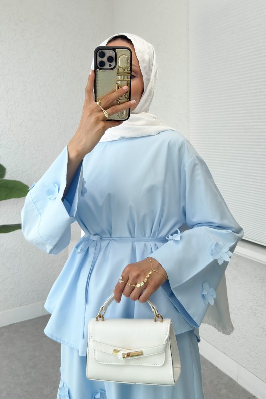 Çiçek Detaylı Etekli Takım 2372 - BEBE MAVİSİ