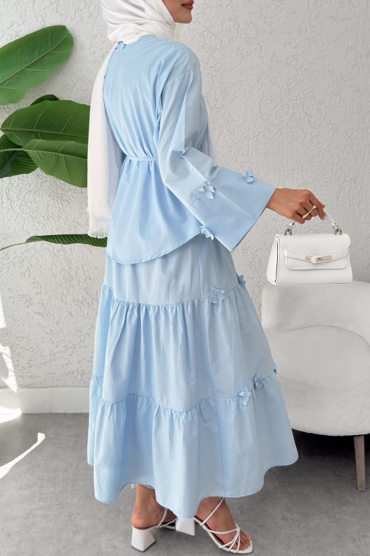 Çiçek Detaylı Etekli Takım 2372 - BEBE MAVİSİ