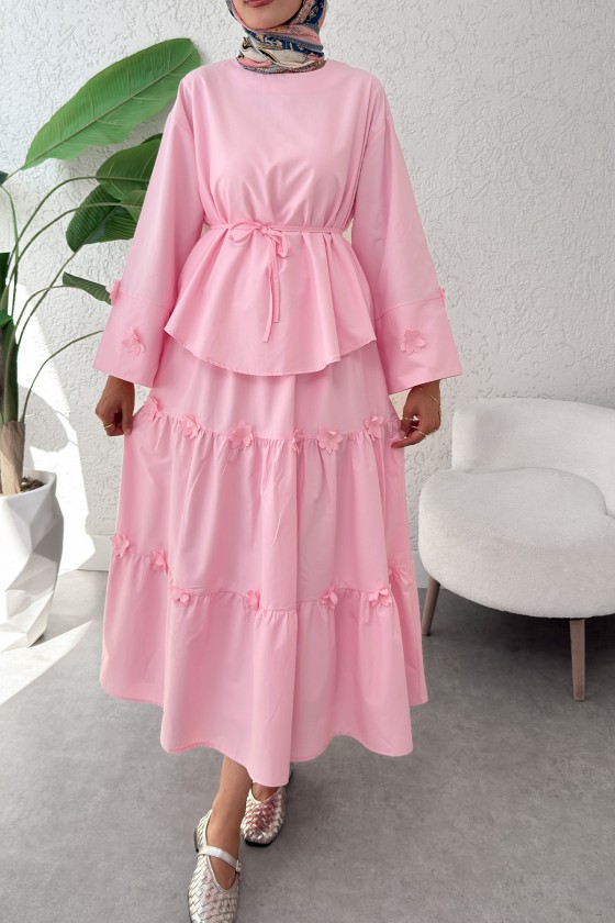 Çiçek Detaylı Etekli Takım 2372 - PEMBE Çiçek Detaylı Etekli Takım 2372 - PEMBE