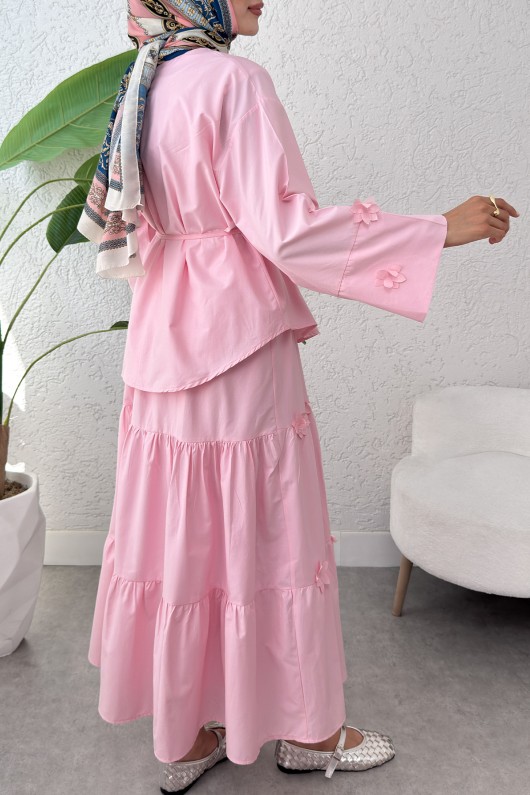 Çiçek Detaylı Etekli Takım 2372 - PEMBE Çiçek Detaylı Etekli Takım 2372 - PEMBE