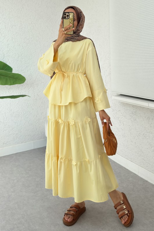 Çiçek Detaylı Etekli Takım 2372 - SARI Çiçek Detaylı Etekli Takım 2372 - SARI