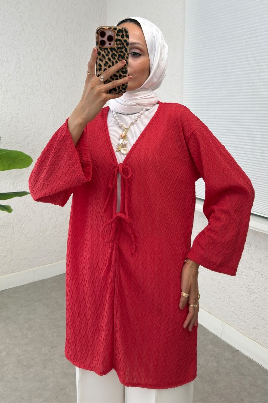Sarmal Desen Uzun Kimono 2374 - KIRMIZI