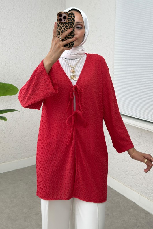 Sarmal Desen Uzun Kimono 2374 - KIRMIZI