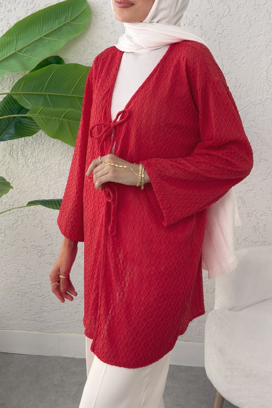 Sarmal Desen Uzun Kimono 2374 - KIRMIZI