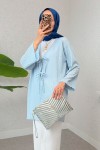 Sarmal Desen Uzun Kimono 2374 - BEBE MAVİSİ
