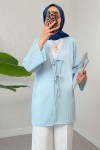 Sarmal Desen Uzun Kimono 2374 - BEBE MAVİSİ