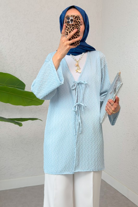 Sarmal Desen Uzun Kimono 2374 - BEBE MAVİSİ