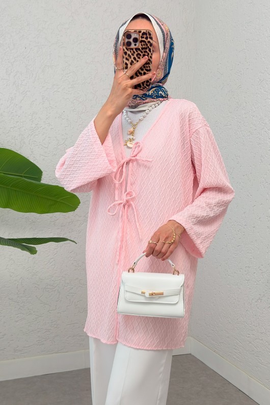 Sarmal Desen Uzun Kimono 2374 - PEMBE