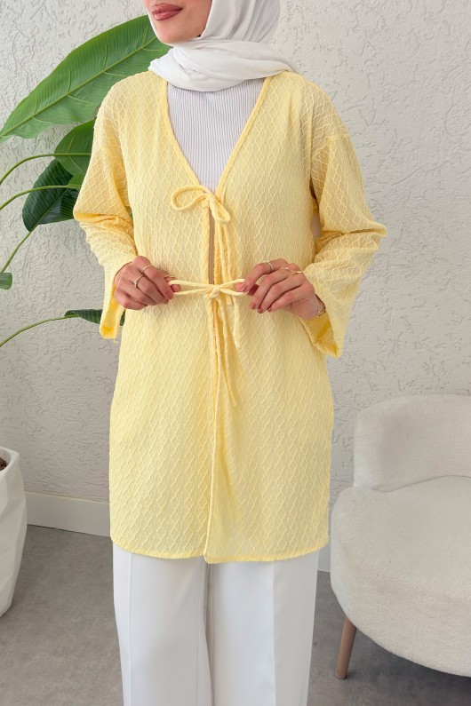 Sarmal Desen Uzun Kimono 2374 - SARI Sarmal Desen Uzun Kimono 2374 - SARI