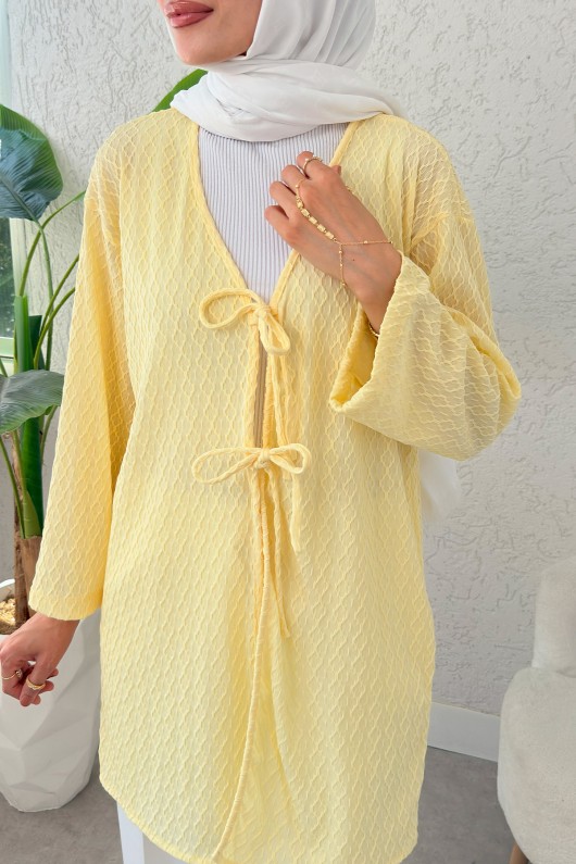 Sarmal Desen Uzun Kimono 2374 - SARI Sarmal Desen Uzun Kimono 2374 - SARI