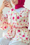 Çiçek Desen Kuşaklı Kimono 2375 - FUŞYA