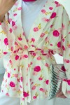 Çiçek Desen Kuşaklı Kimono 2375 - FUŞYA