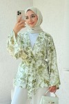 Doğa Desen Kuşaklı Kimono 2375 - HAKİ Doğa Desen Kuşaklı Kimono 2375 - HAKİ
