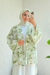 Doğa Desen Kuşaklı Kimono 2375 - HAKİ Doğa Desen Kuşaklı Kimono 2375 - HAKİ