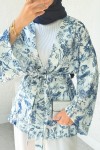Doğa Desen Kuşaklı Kimono 2375 - MAVİ