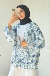 Doğa Desen Kuşaklı Kimono 2375 - MAVİ