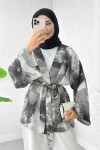 Karma Desen Kuşaklı Kimono 2375 - SİYAH