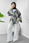 Karma Desen Kuşaklı Kimono 2375 - SİYAH