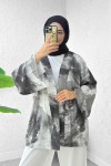 Karma Desen Kuşaklı Kimono 2375 - SİYAH