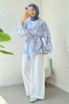 Papatya Desen Kuşaklı Kimono 2375 - MAVİ Papatya Desen Kuşaklı Kimono 2375 - MAVİ