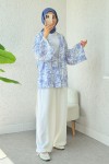 Papatya Desen Kuşaklı Kimono 2375 - MAVİ Papatya Desen Kuşaklı Kimono 2375 - MAVİ