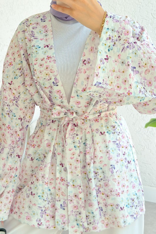Papatya Desen Kuşaklı Kimono 2375 - PUDRA Papatya Desen Kuşaklı Kimono 2375 - PUDRA