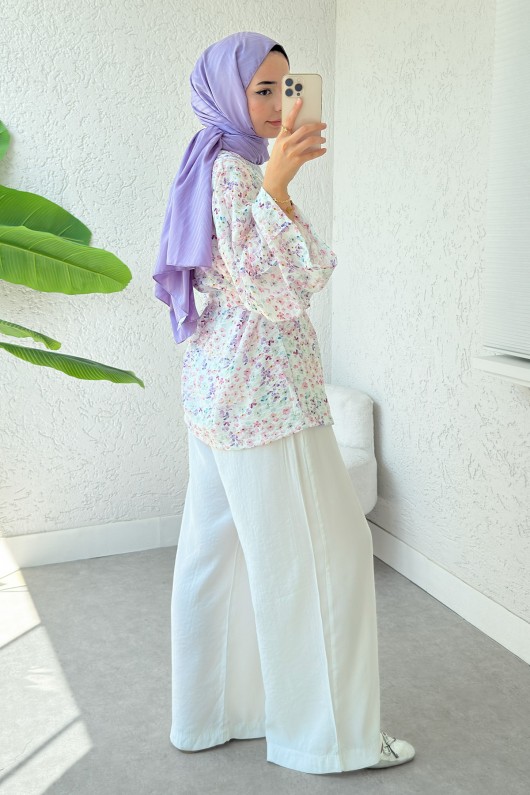 Papatya Desen Kuşaklı Kimono 2375 - PUDRA Papatya Desen Kuşaklı Kimono 2375 - PUDRA