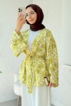 Papatya Desen Kuşaklı Kimono 2375 - YAĞ YEŞİLİ