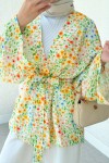 Petunya Desen Kuşaklı Kimono 2375 - YEŞİL