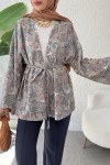 Şal Desen Kuşaklı Kimono 2375 - BEJ