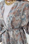 Şal Desen Kuşaklı Kimono 2375 - BEJ