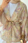Şal Desen Kuşaklı Kimono 2375 - SARI