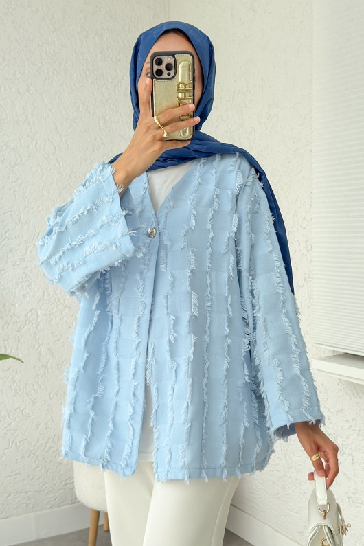 Kare Püsküllü Kimono 2376 - BEBE MAVİSİ